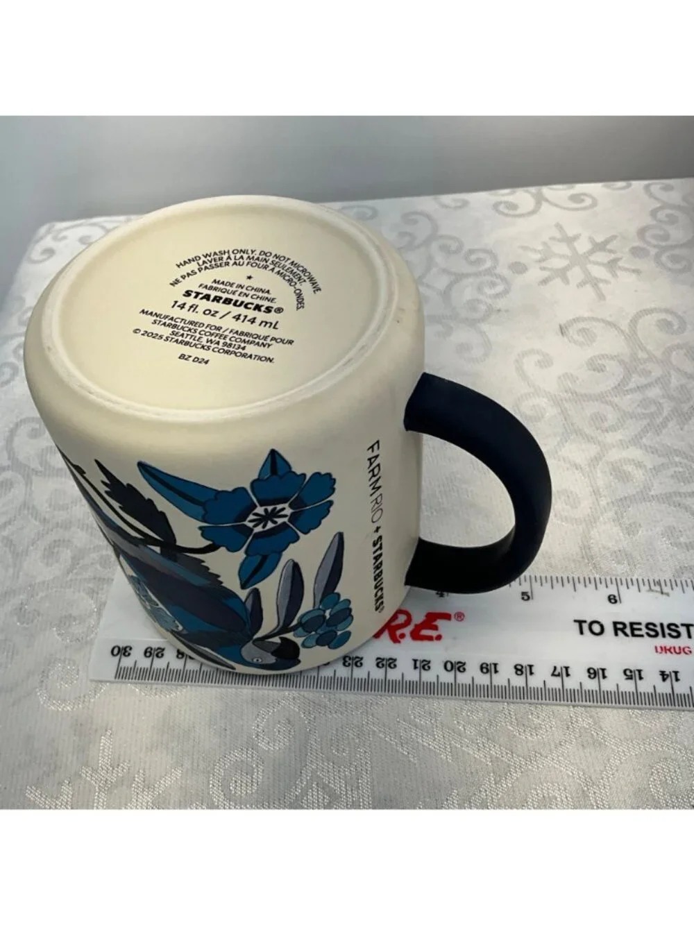 Farm Rio + Starbucks Ceramic Mug 14 Oz 2025 Blue Floral Toucan Design
